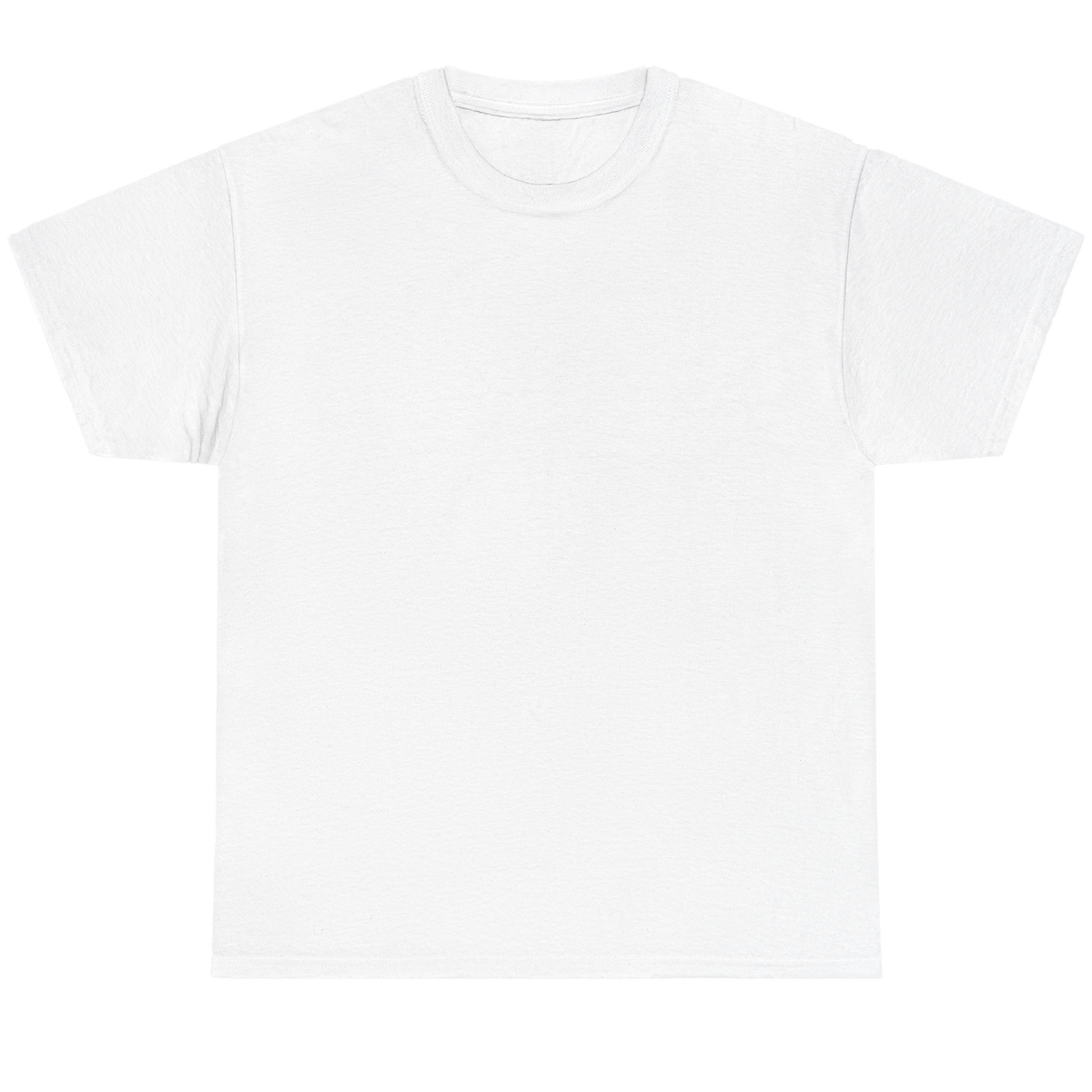 A plain white short-sleeve crewneck t-shirt laid flat against a white background.