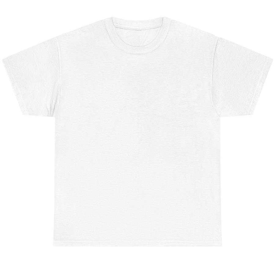 A plain white short-sleeve crewneck t-shirt laid flat against a white background.