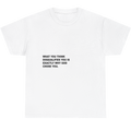 A white short-sleeve crewneck t-shirt with black printed text on the chest that reads, 'WHAT YOU THINK DISQUALIFIES YOU IS EXACTLY WHY GOD CHOSE YOU.'.