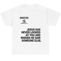 A white short-sleeve crewneck t-shirt with bold black text printed on the front. The top text reads 'SWEETER' with a small graphic and 'SAN ANGLO CALIFORNIA, 92014' below it.