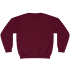 A plain crewneck sweatshirt in a deep burgundy color, laid flat against a solid white background.