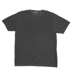 A dark charcoal gray short-sleeve crewneck t-shirt laid flat against a solid white background.