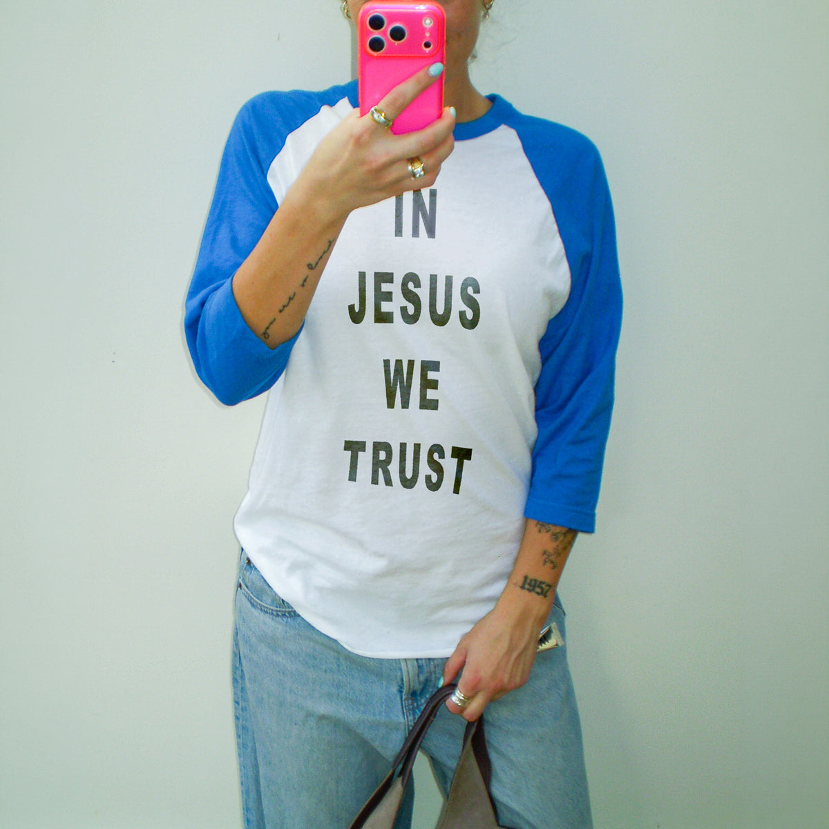 "IN JESUS WE TRUST" UNISEX 3/4 RAGLAN SHIRT
