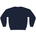 A navy blue crewneck sweatshirt shown from the back, laid flat against a solid white background.