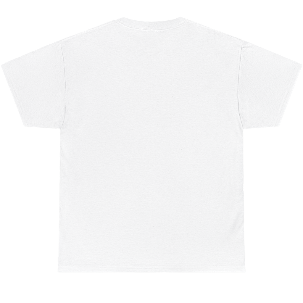 A plain white short-sleeve crewneck t-shirt shown from the back, laid flat against a solid white background.