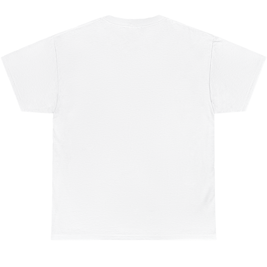 A plain white short-sleeve crewneck t-shirt shown from the back, laid flat against a solid white background.